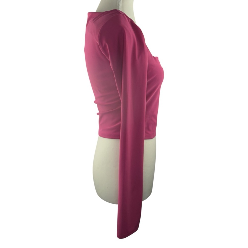 VICI Women’s M Hot Pink Long Sleeve Square Neck Cropped Stretch Knit Top - Picture 4 of 8
